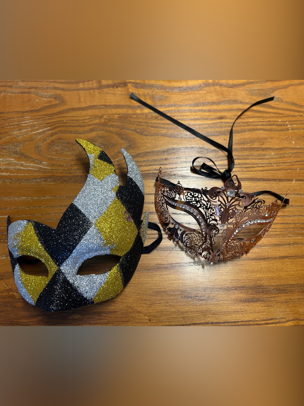 Gold and Silver Glitter Masquerade Mask AND Black Mask